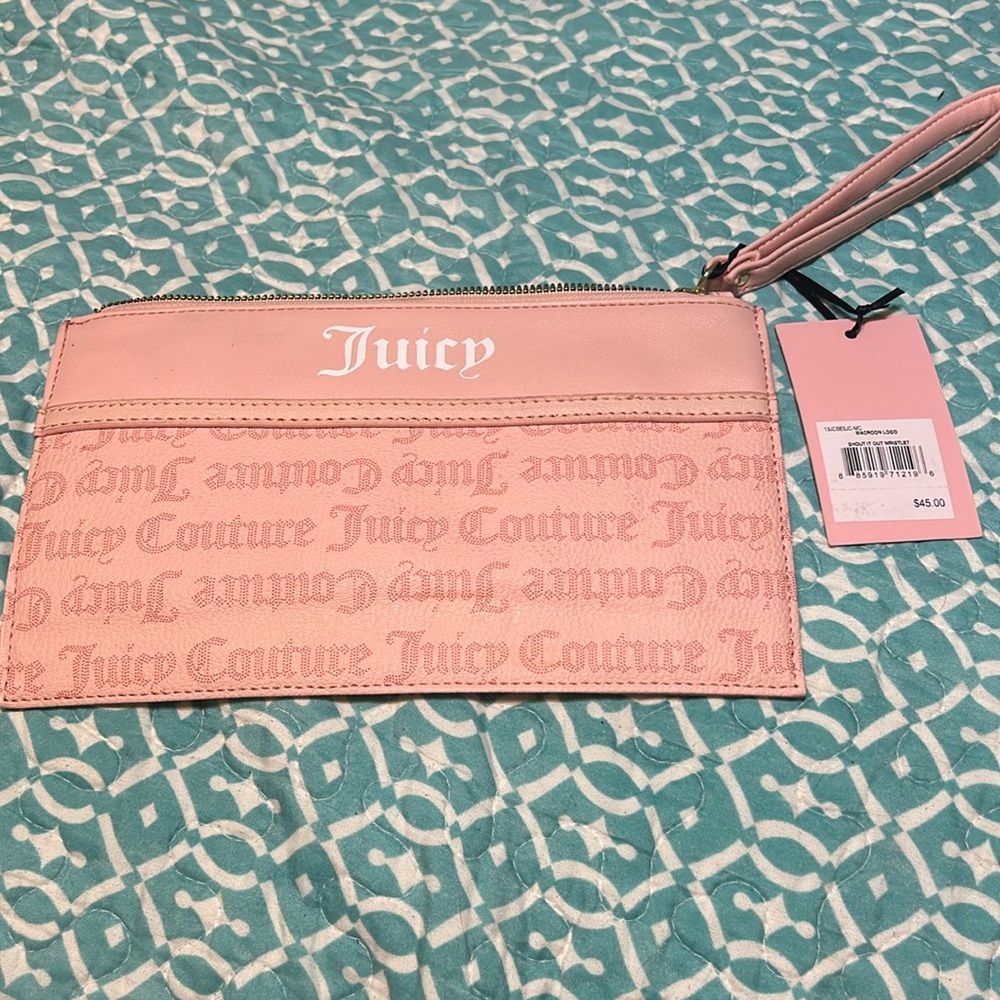 Juicy Couture Women's Pink Macaroon Shout It Out Logo Wristlet